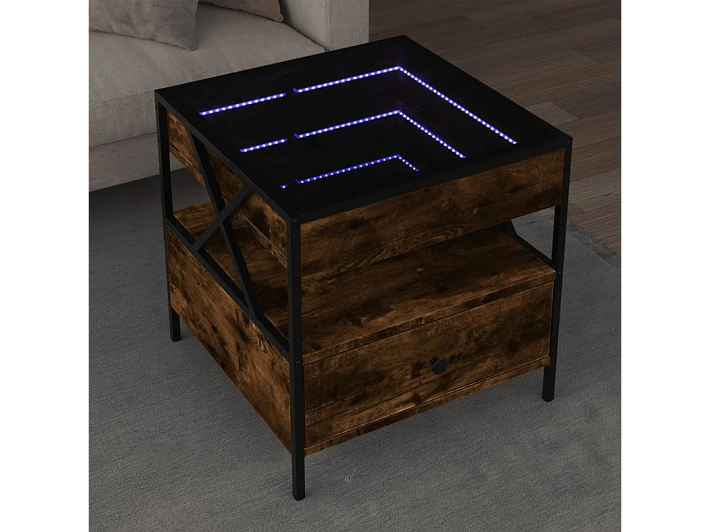 Mesa de centro Infinity de roble ahumado con LED 50x50x51 cm
