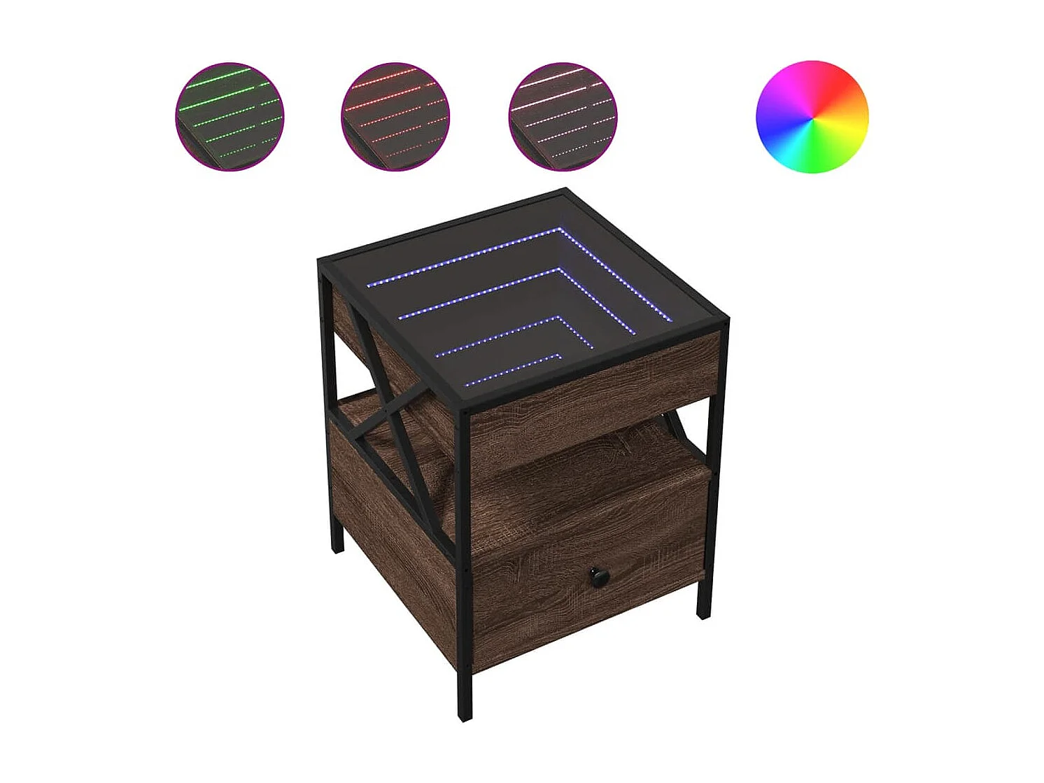 Couchtisch mit LED Infinity braune Eiche 40x40x51 cm