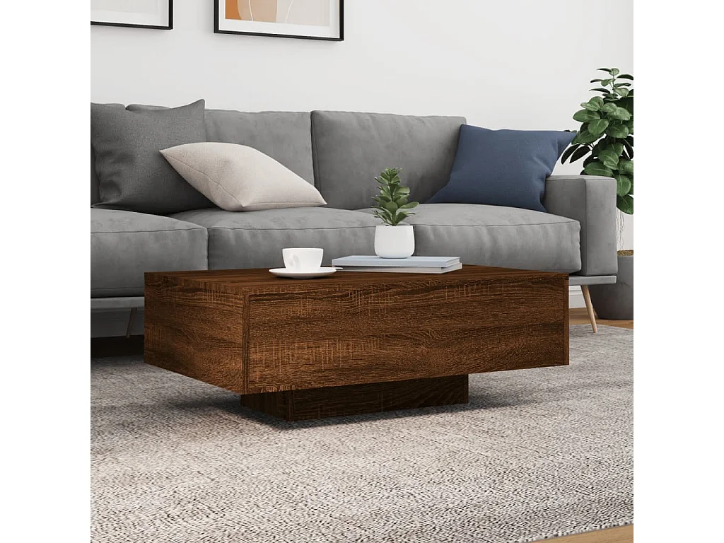 Salontafel met LED-verlichting bruin eiken 85x55x31 cm