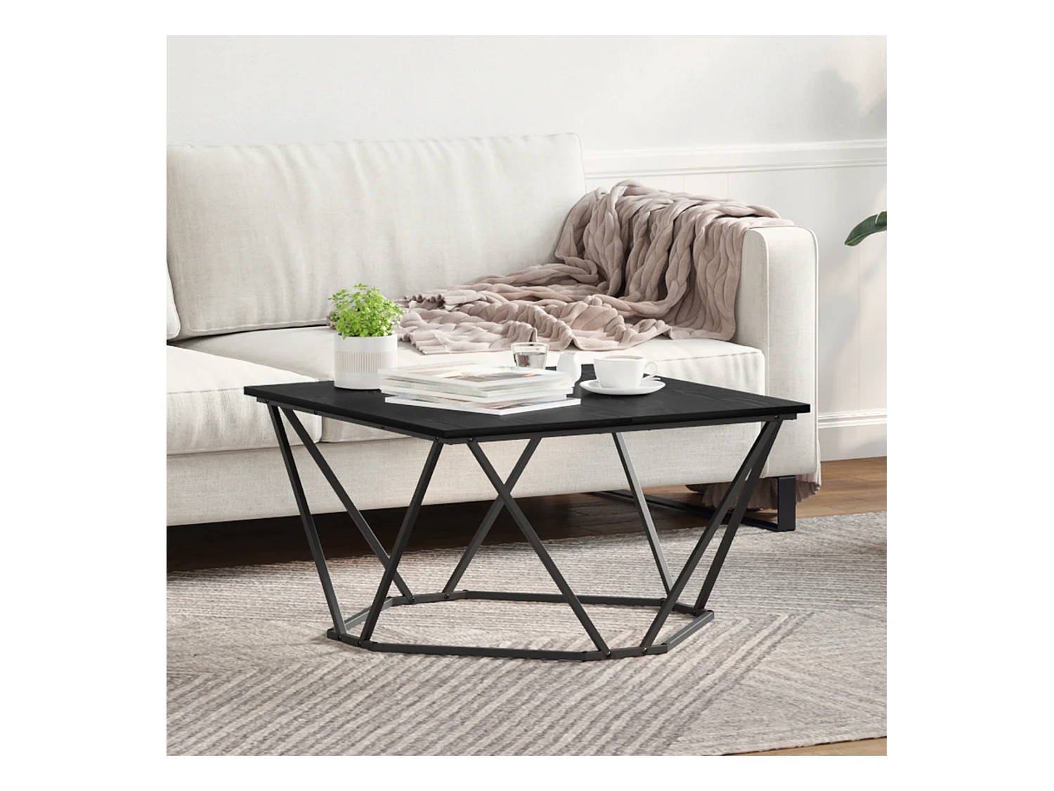Table basse Noir Chêne 80x80x45 cm Bois d'ingénierie