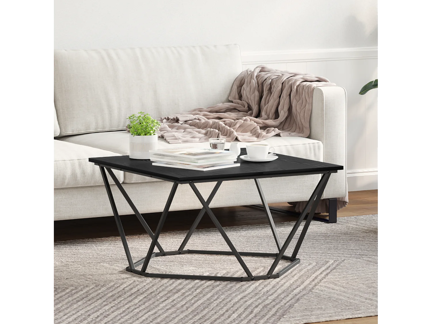 Table basse Noir Chêne 80x80x45 cm Bois d'ingénierie