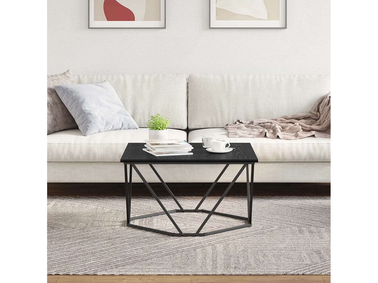 Table basse Noir Chêne 80x80x45 cm Bois d'ingénierie