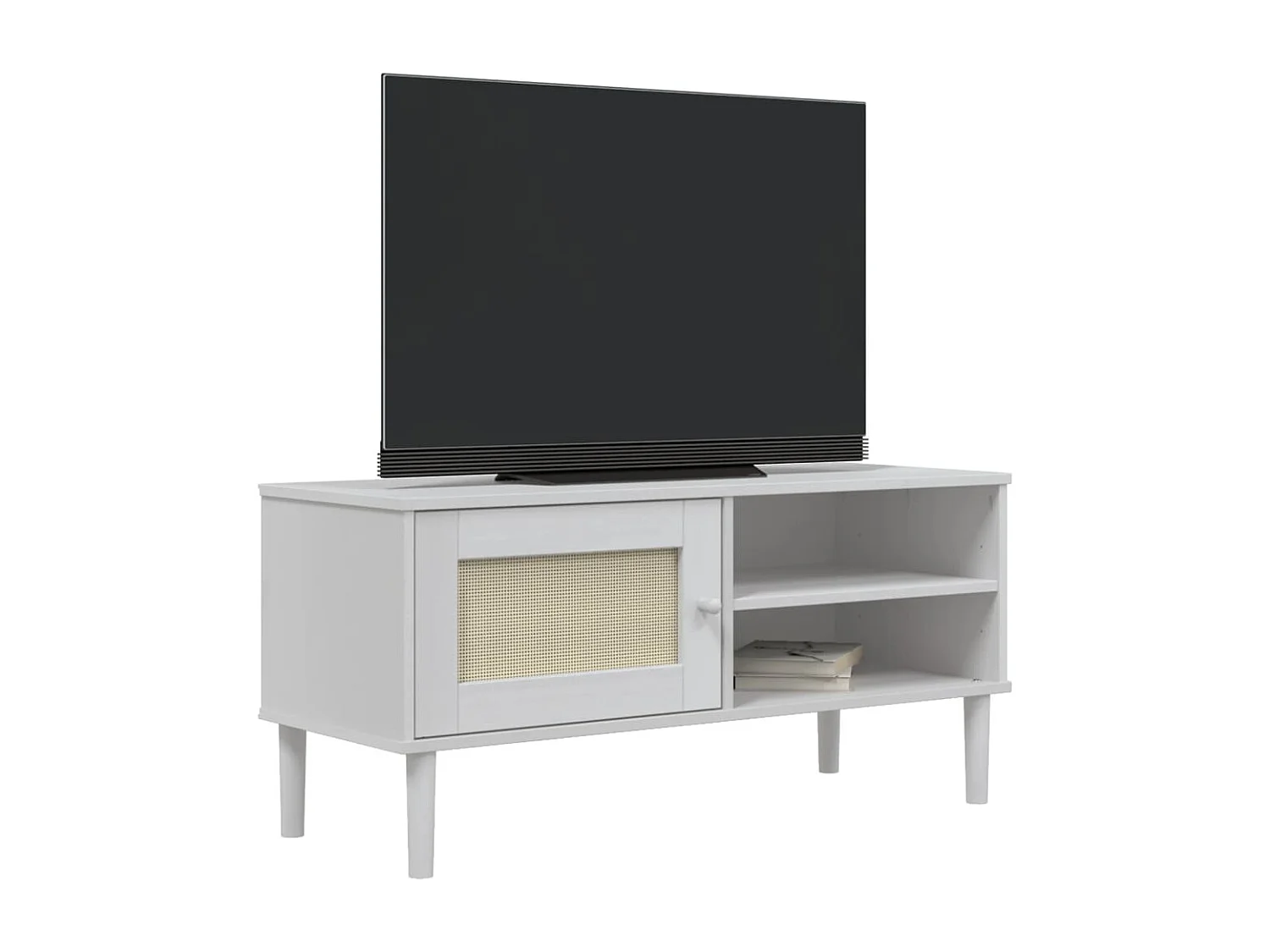Mobile TV  in effetto rattan bianco 106x40x49cm in legno massello di pino