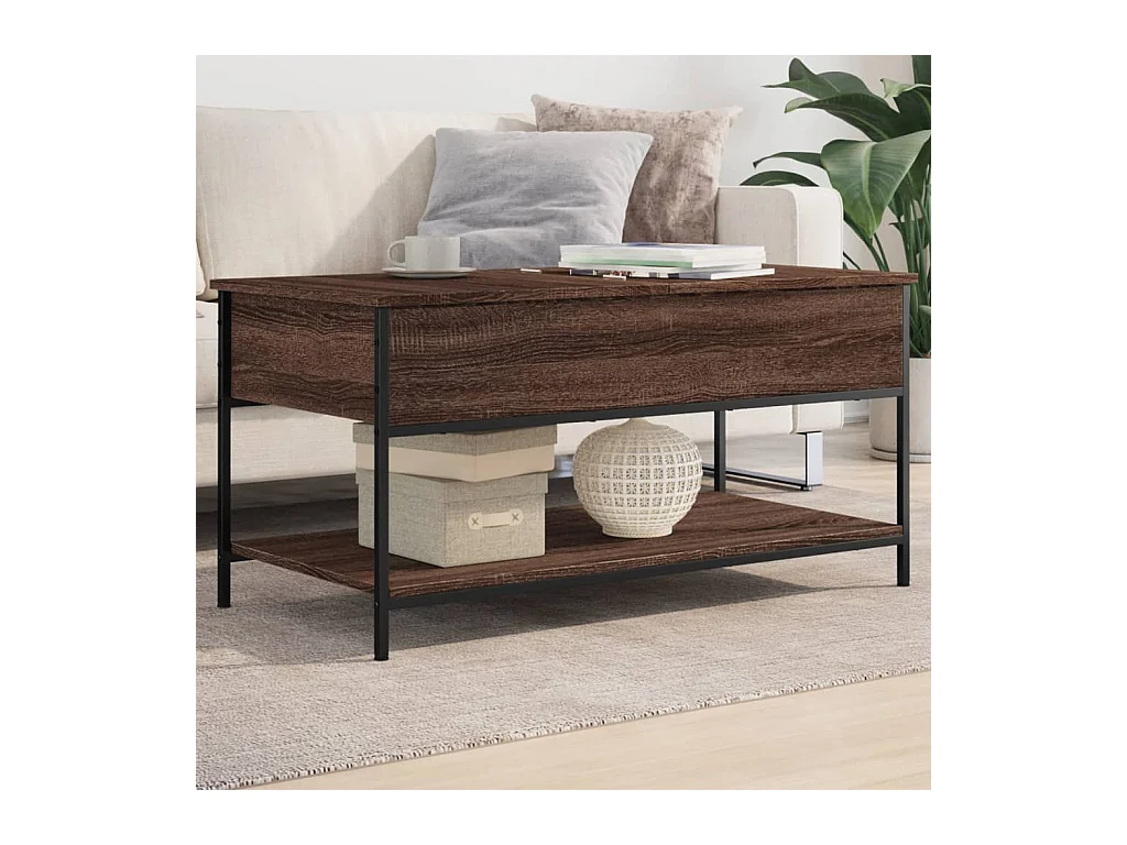 Table basse chêne marron 100x50x50cm bois d'ingénierie et métal