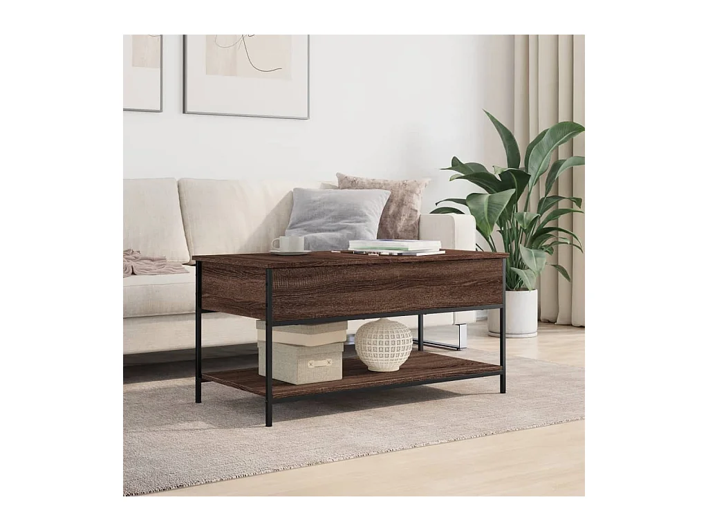 Table basse chêne marron 100x50x50cm bois d'ingénierie et métal