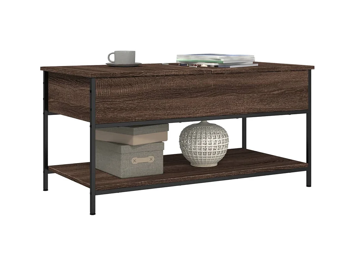Table basse chêne marron 100x50x50cm bois d'ingénierie et métal