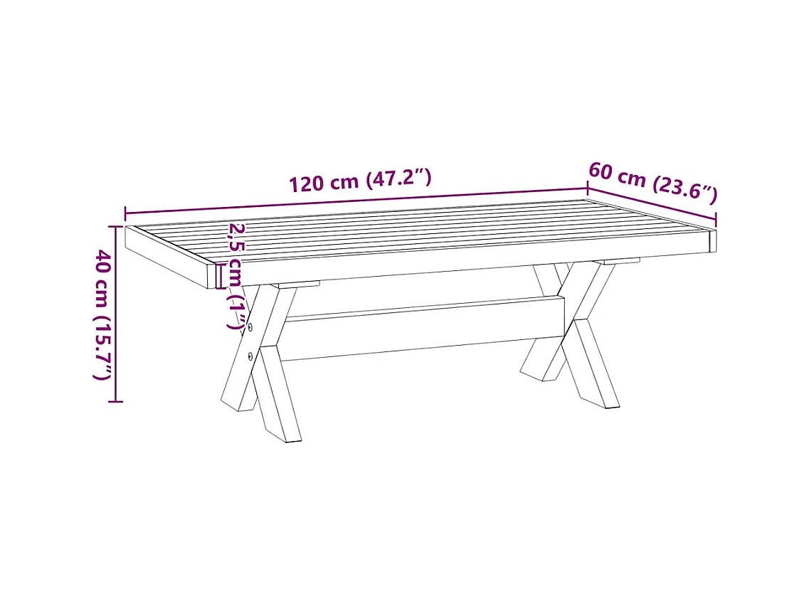 Table basse NOAIN pieds en forme de X 120x60x40 cm massif pin