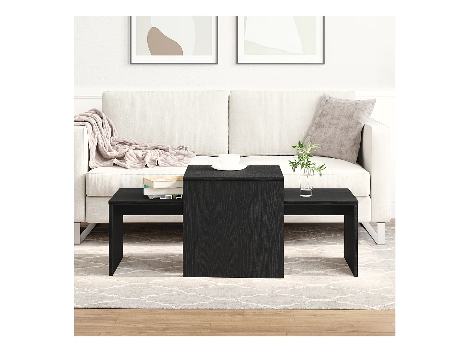 Tableaux de salon Noir Chêne 100x48x40 cm en bois reconstitué