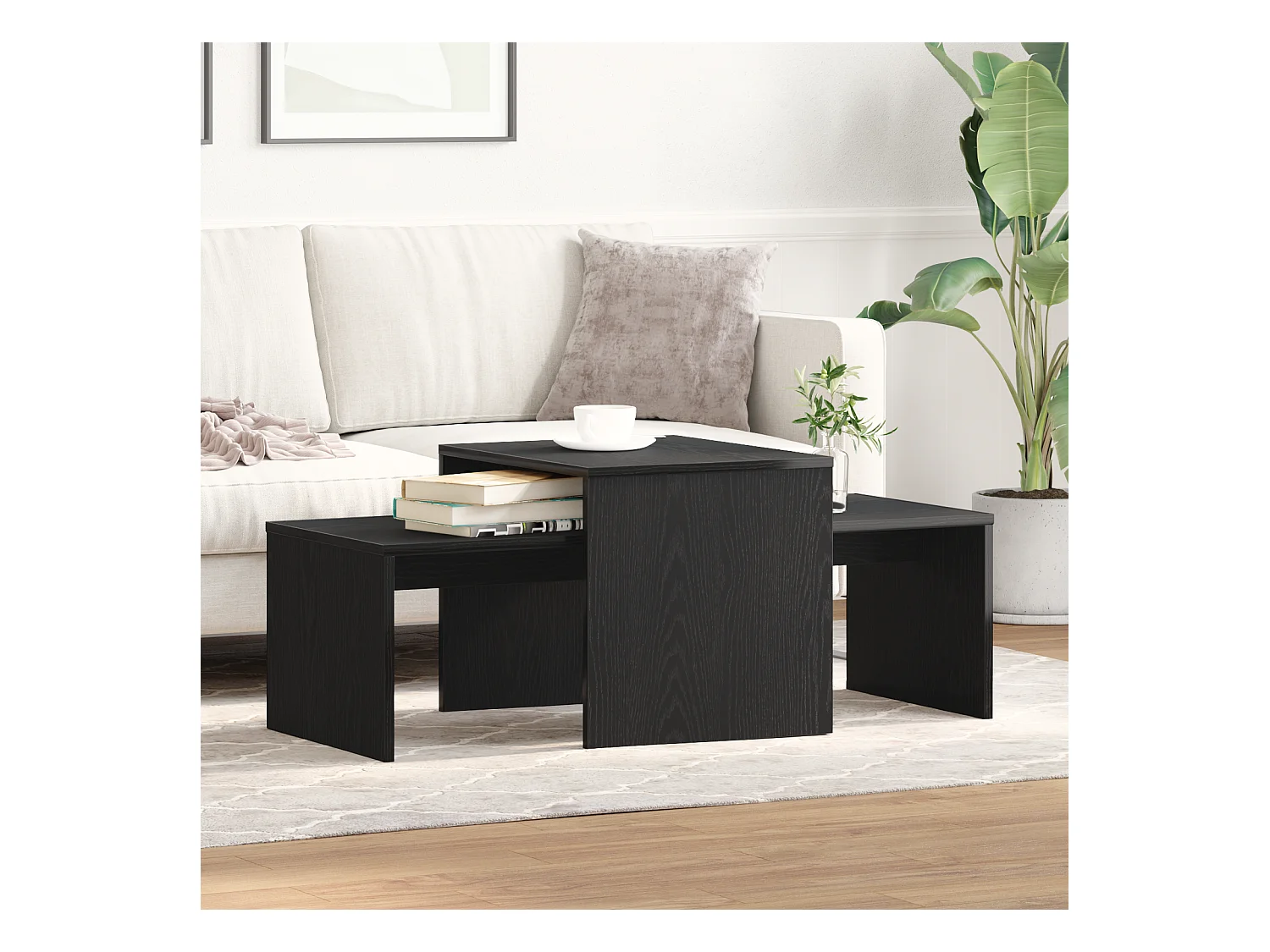 Tableaux de salon Noir Chêne 100x48x40 cm en bois reconstitué