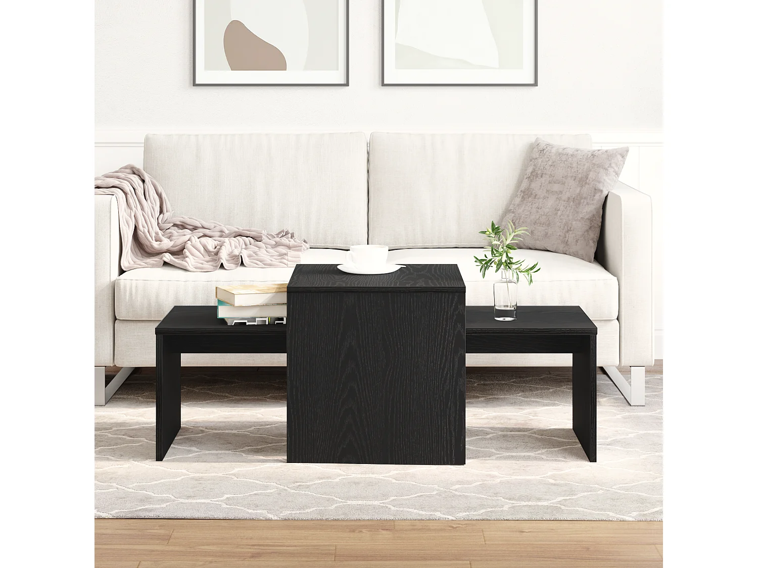 Tableaux de salon Noir Chêne 100x48x40 cm en bois reconstitué