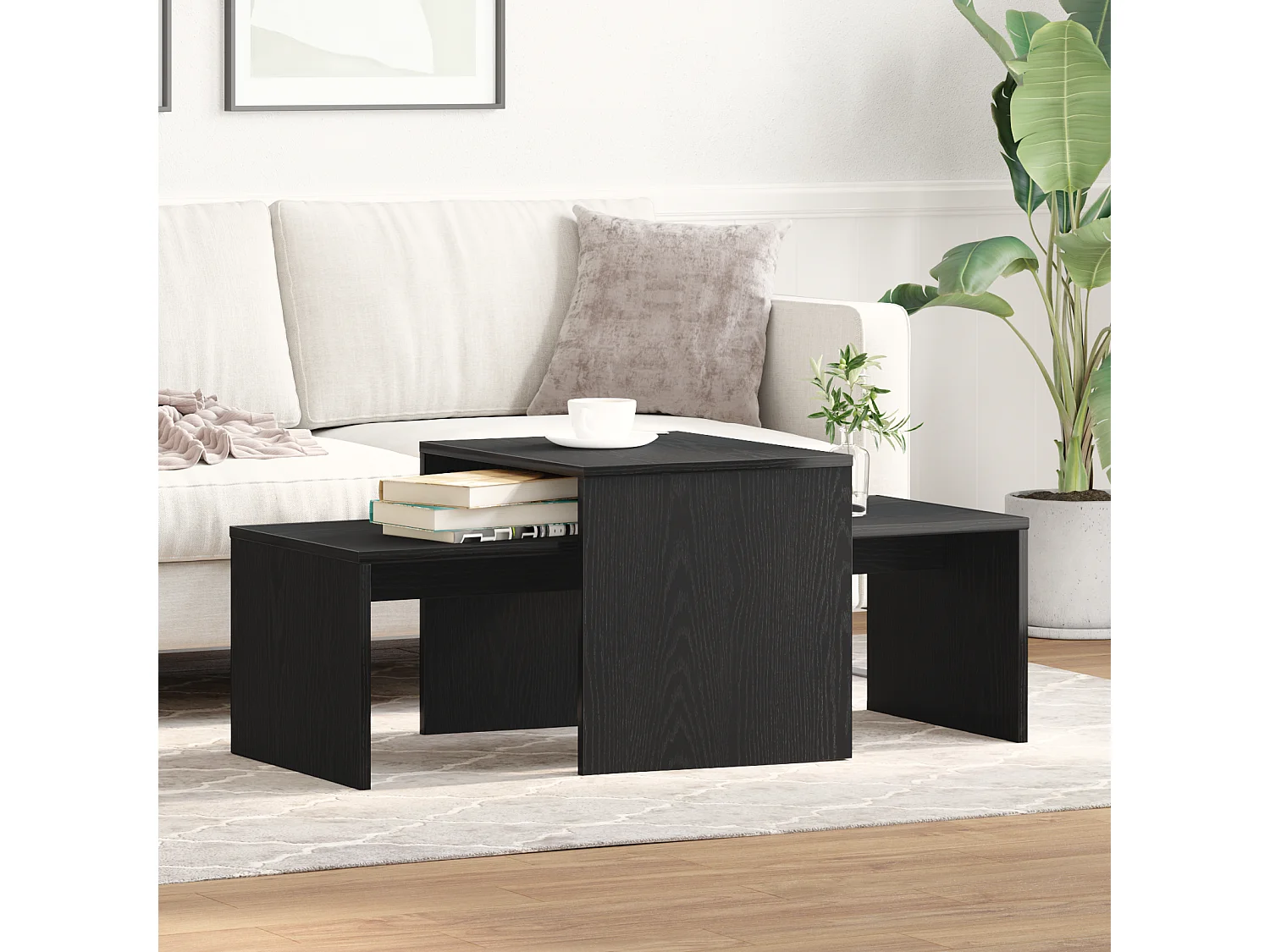 Tableaux de salon Noir Chêne 100x48x40 cm en bois reconstitué