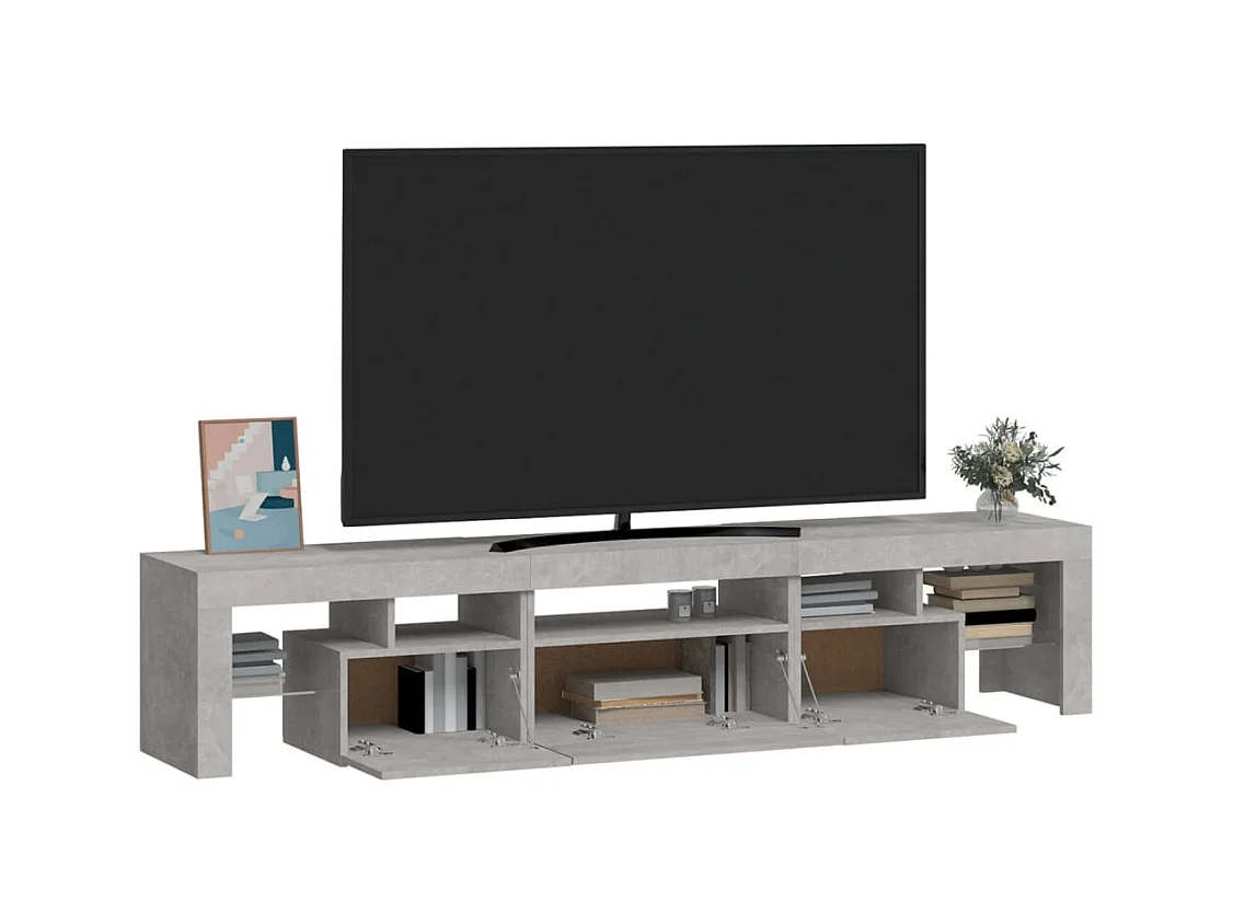 Meuble TV avec lumières LED Gris béton 200x36,5x40 cm