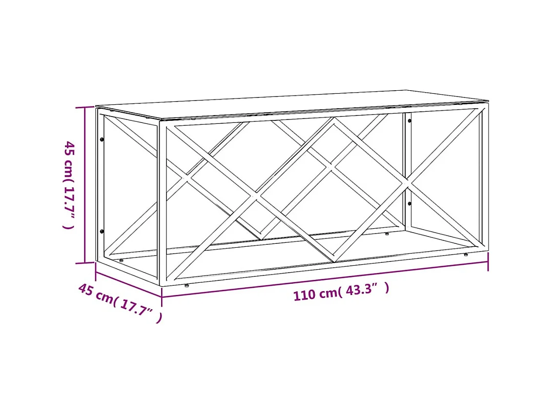 Salontafel 110x45x45 cm roestvrij staal en glas
