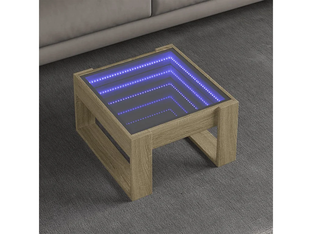 Tavolino con LED infinito rovere Sonoma 50x53x30 cm