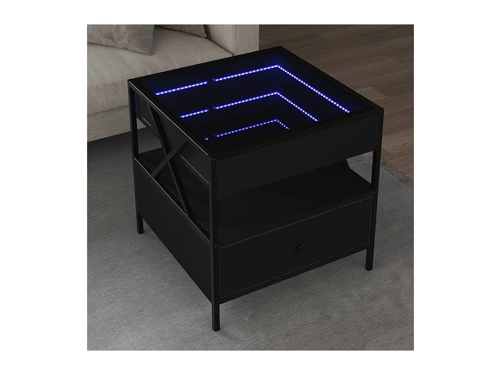 Table basse avec LED Infinity noir 50x50x51 cm