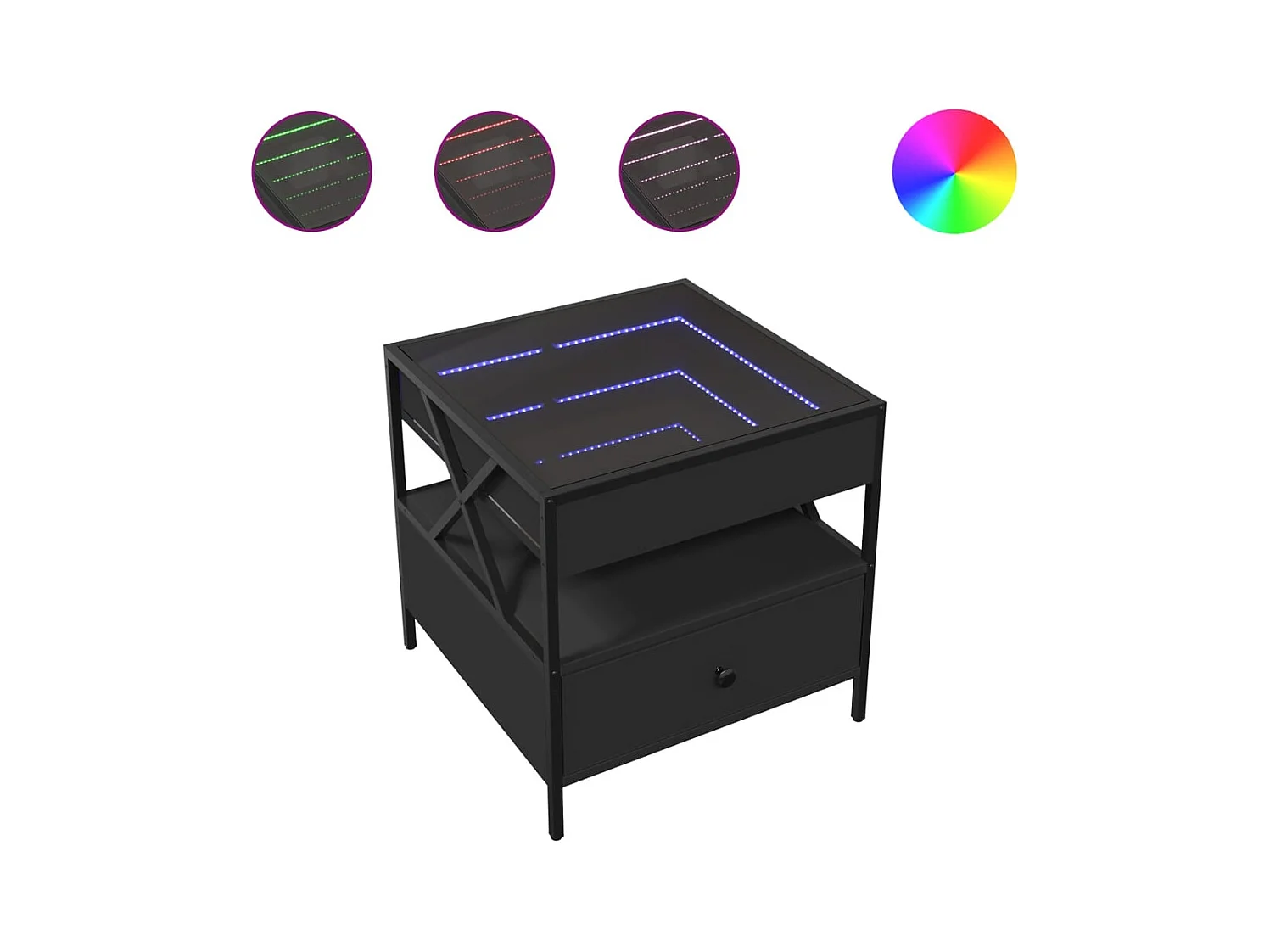 Table basse avec LED Infinity noir 50x50x51 cm