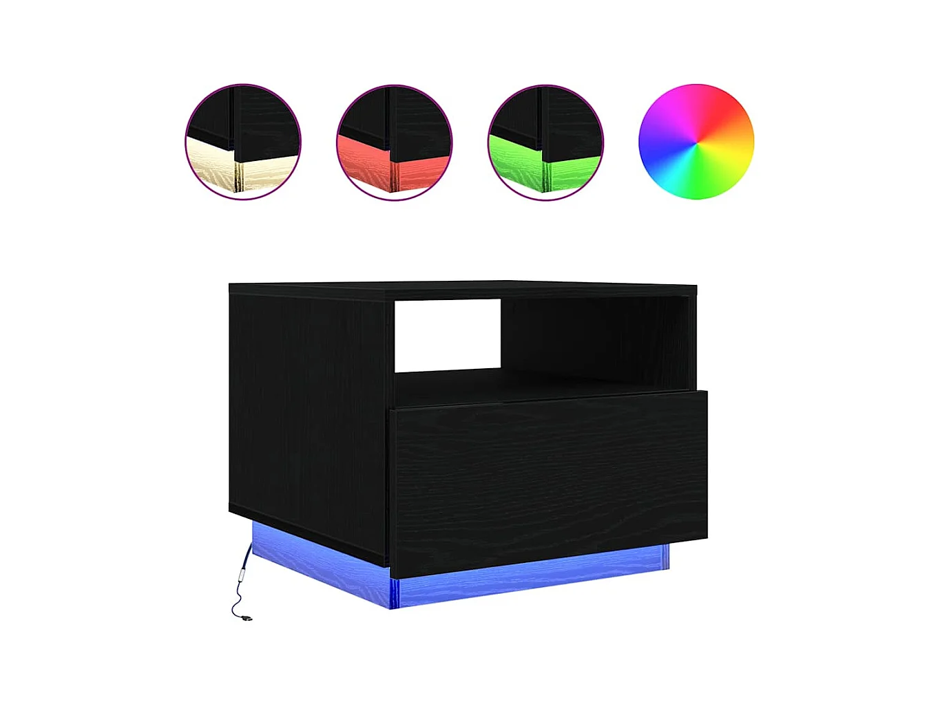 Table basse avec lumières LED chêne noir 50x49x40 cm