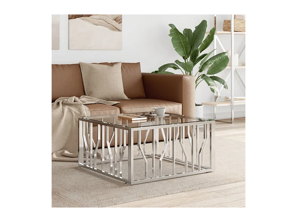 Table basse 80x80x40 cm acier inoxydable et verre