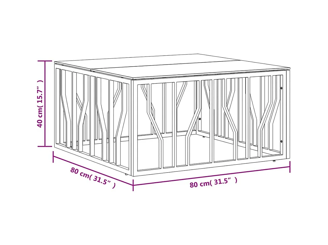 Table basse 80x80x40 cm acier inoxydable et verre