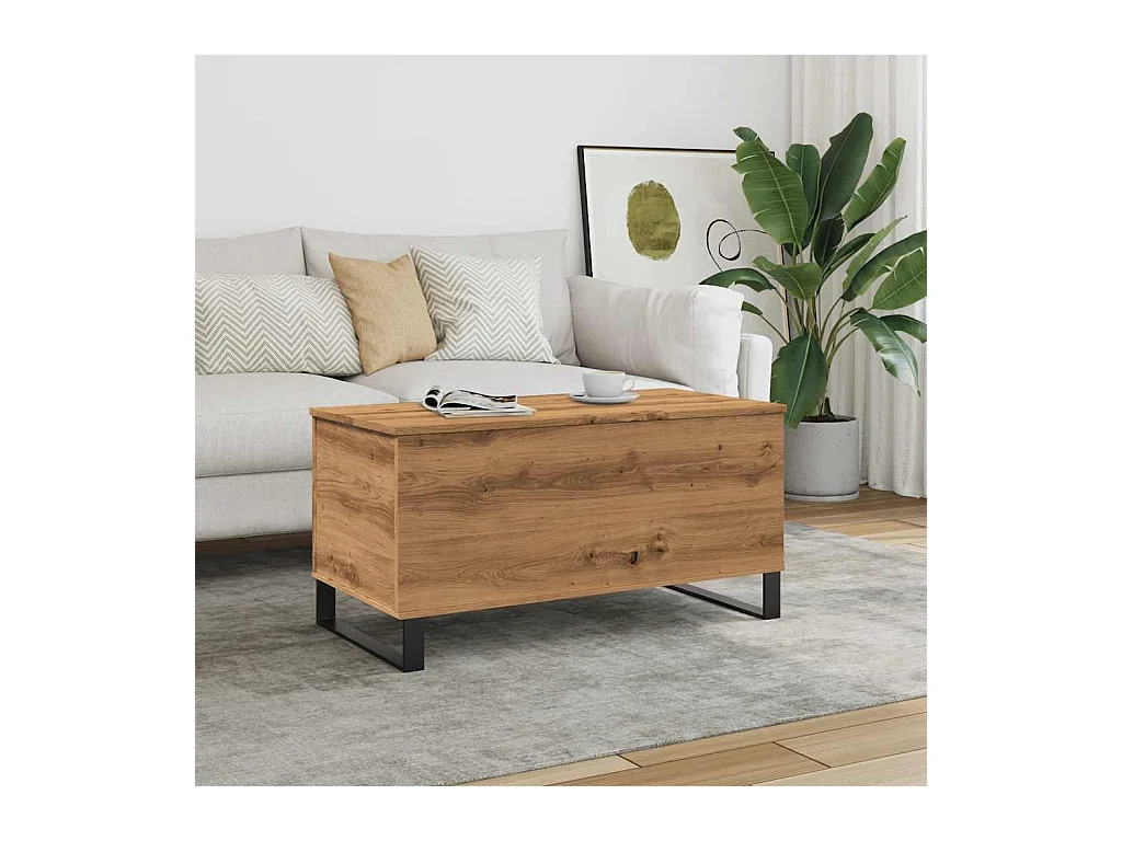 Table basse chêne artisanal 90x44,5x45 cm bois d'ingénierie