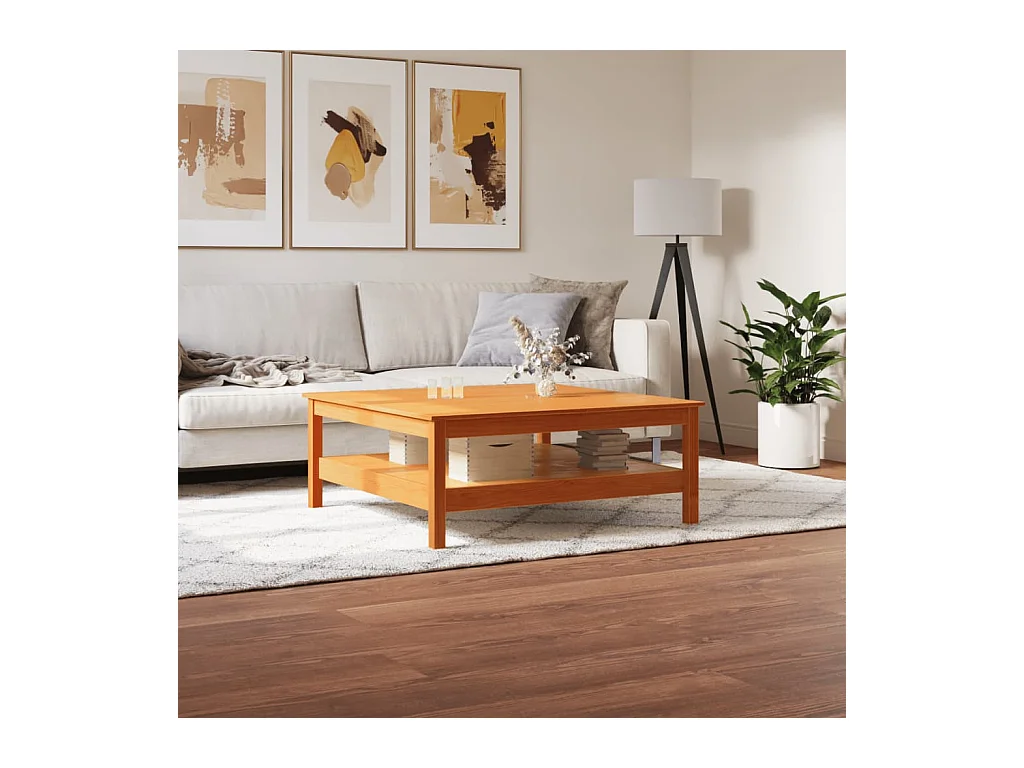 Table basse cire marron 100x100x40 cm bois massif de pin