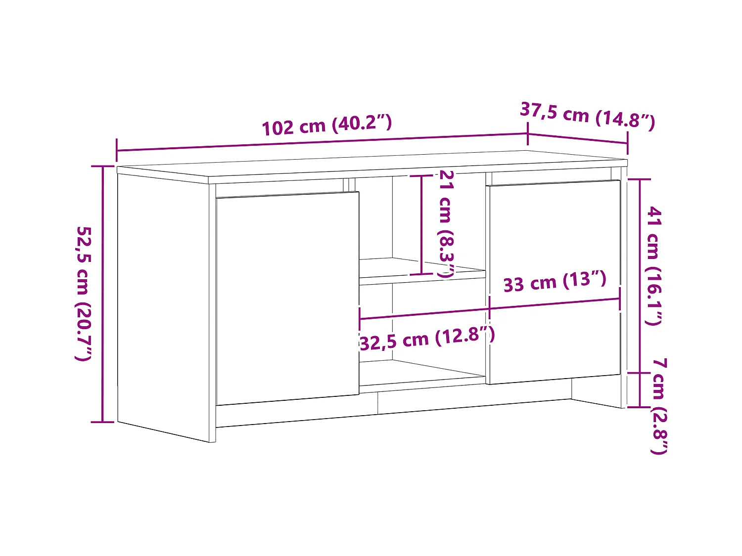 Meuble TV en chêne noir 102x37,5x52,5 cm en bois d'ingénierie