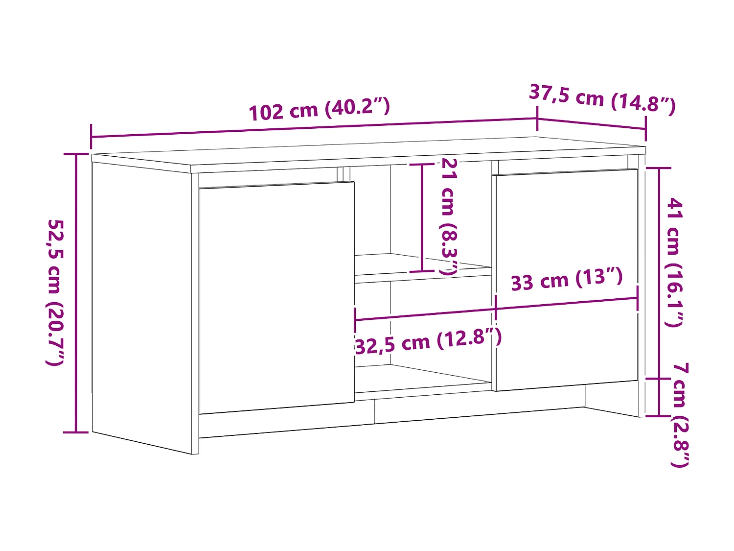 Meuble TV en chêne noir 102x37,5x52,5 cm en bois d'ingénierie