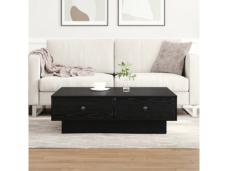 Mesa de centro de madera negra de ingeniería de madera 90 x 90 x 28 cm