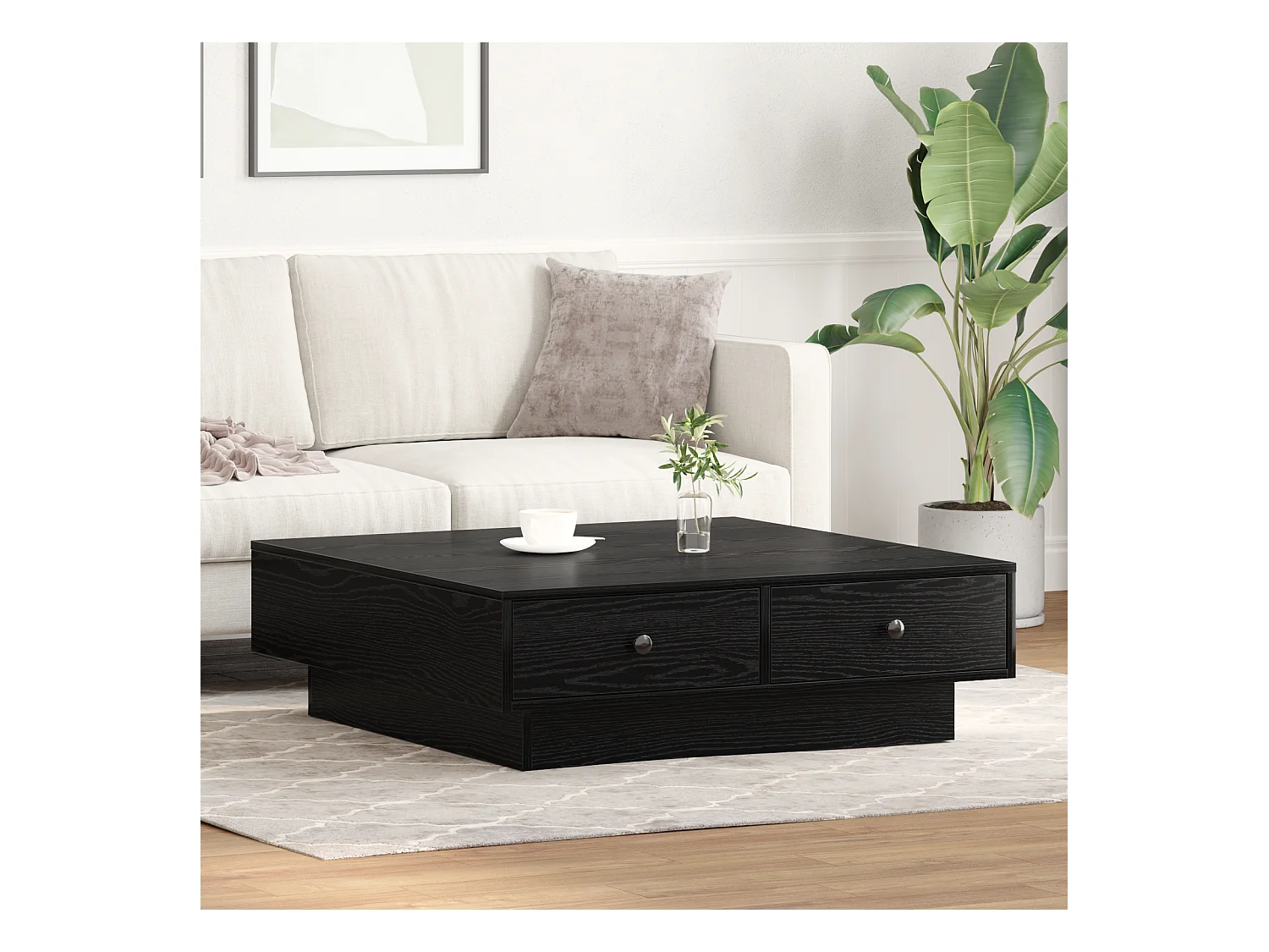 Table Basse Bois Noir Bois d'ingénierie 90 x 90 x 28 cm