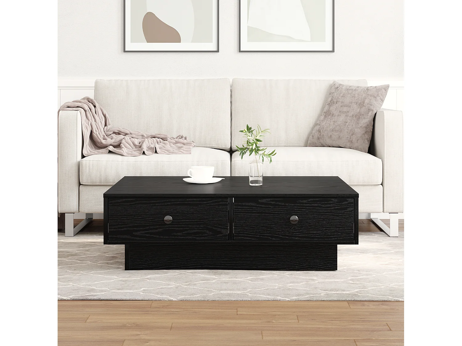 Table Basse Bois Noir Bois d'ingénierie 90 x 90 x 28 cm