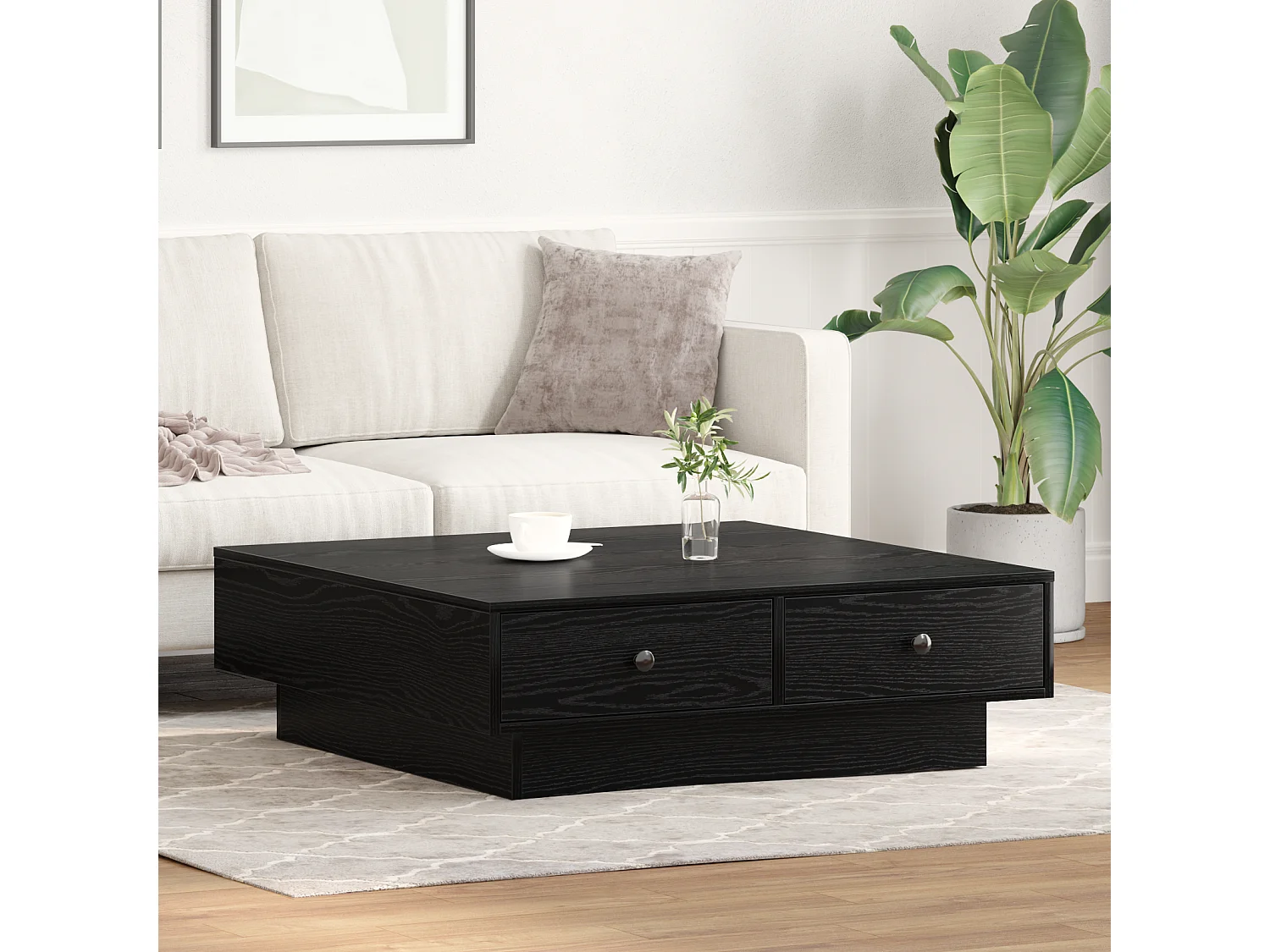 Table Basse Bois Noir Bois d'ingénierie 90 x 90 x 28 cm