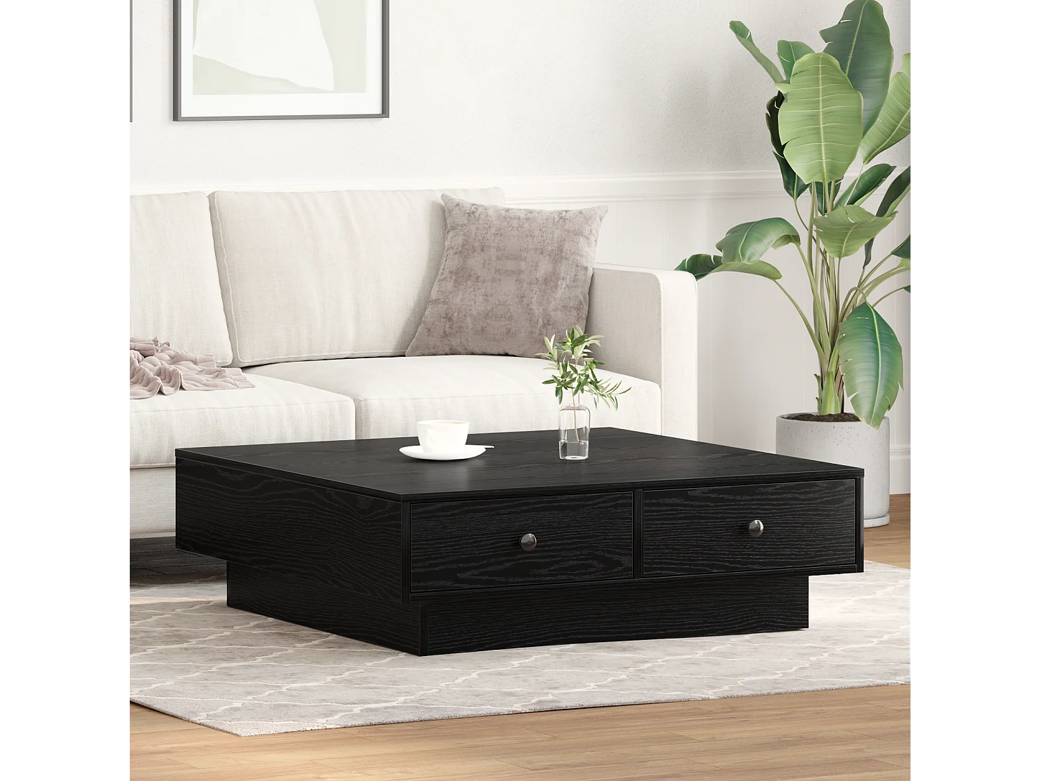 Table Basse Bois Noir Bois d'ingénierie 90 x 90 x 28 cm