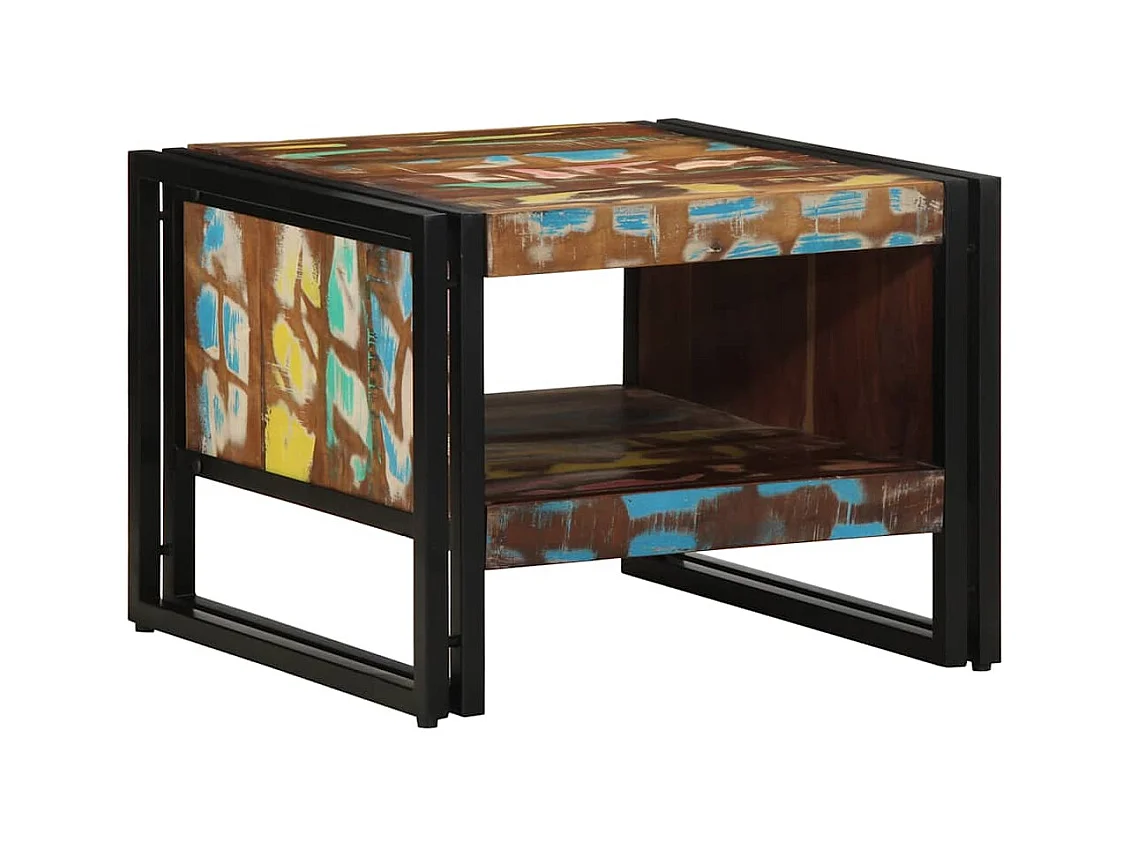 Tavolino multicolore 50x50x38 cm in legno massello di recupero