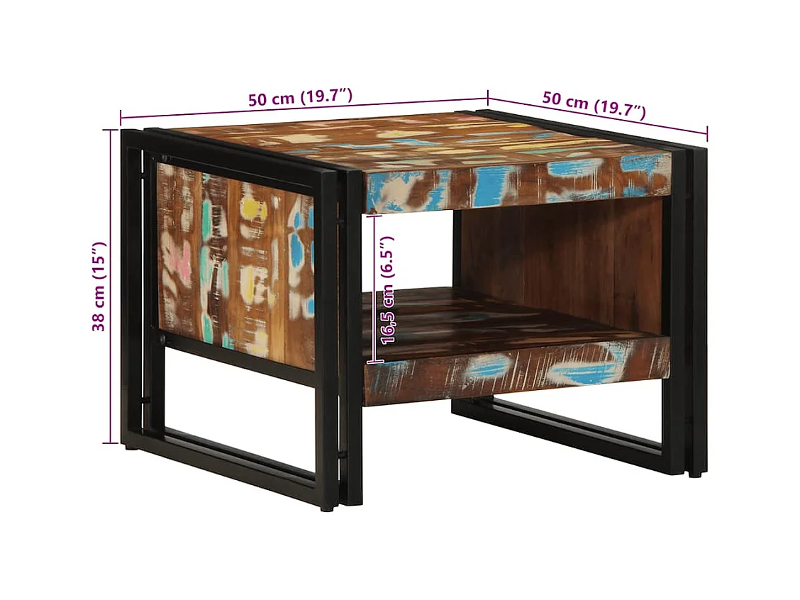 Tavolino multicolore 50x50x38 cm in legno massello di recupero