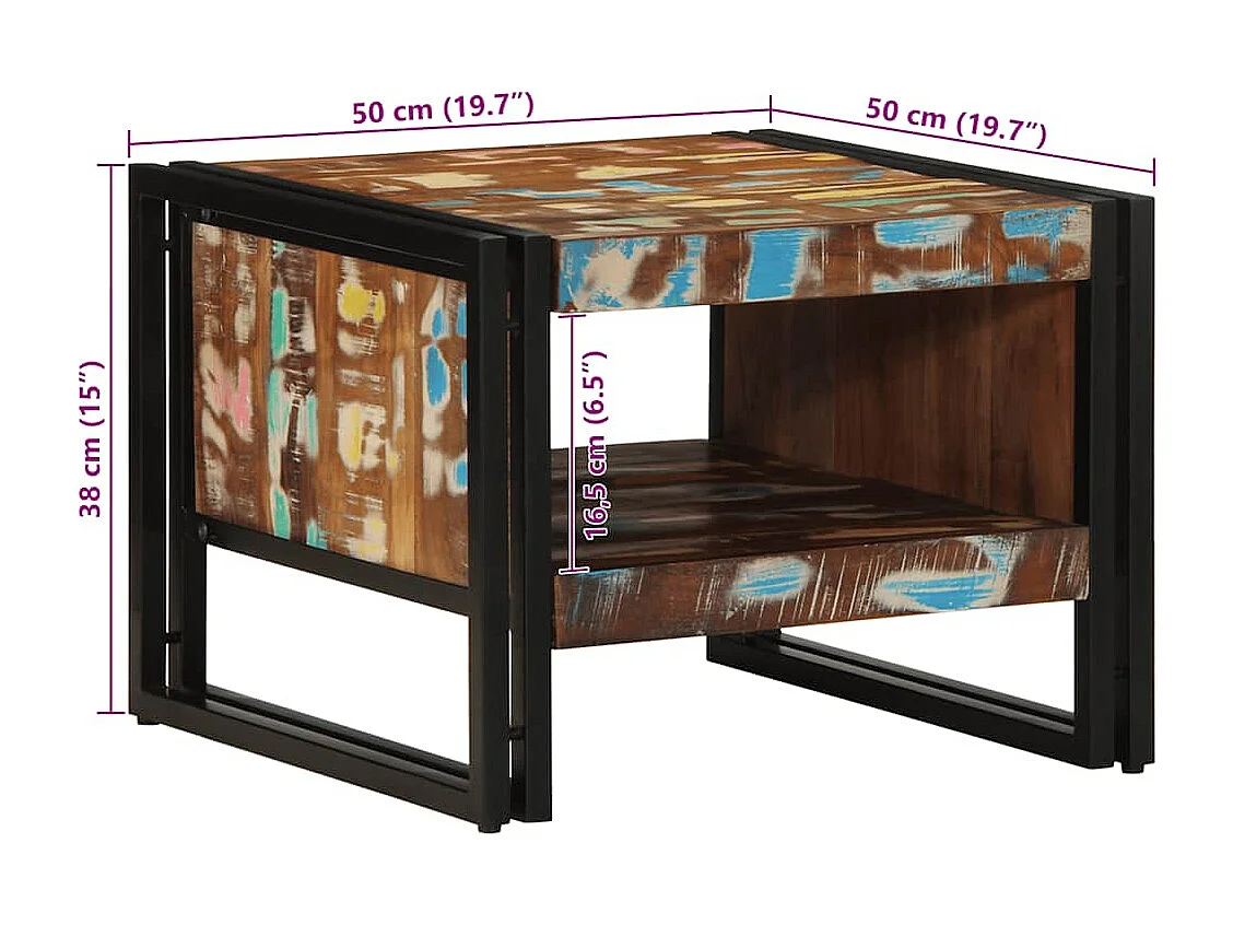 Mesa de centro multicolor 50x50x38 cm madera maciza recuperada