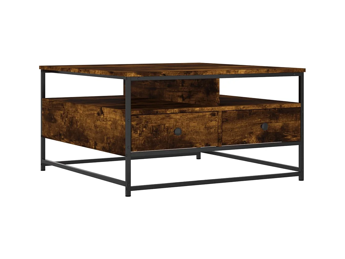 Table basse chêne fumé 80x80x45 cm bois d'ingénierie