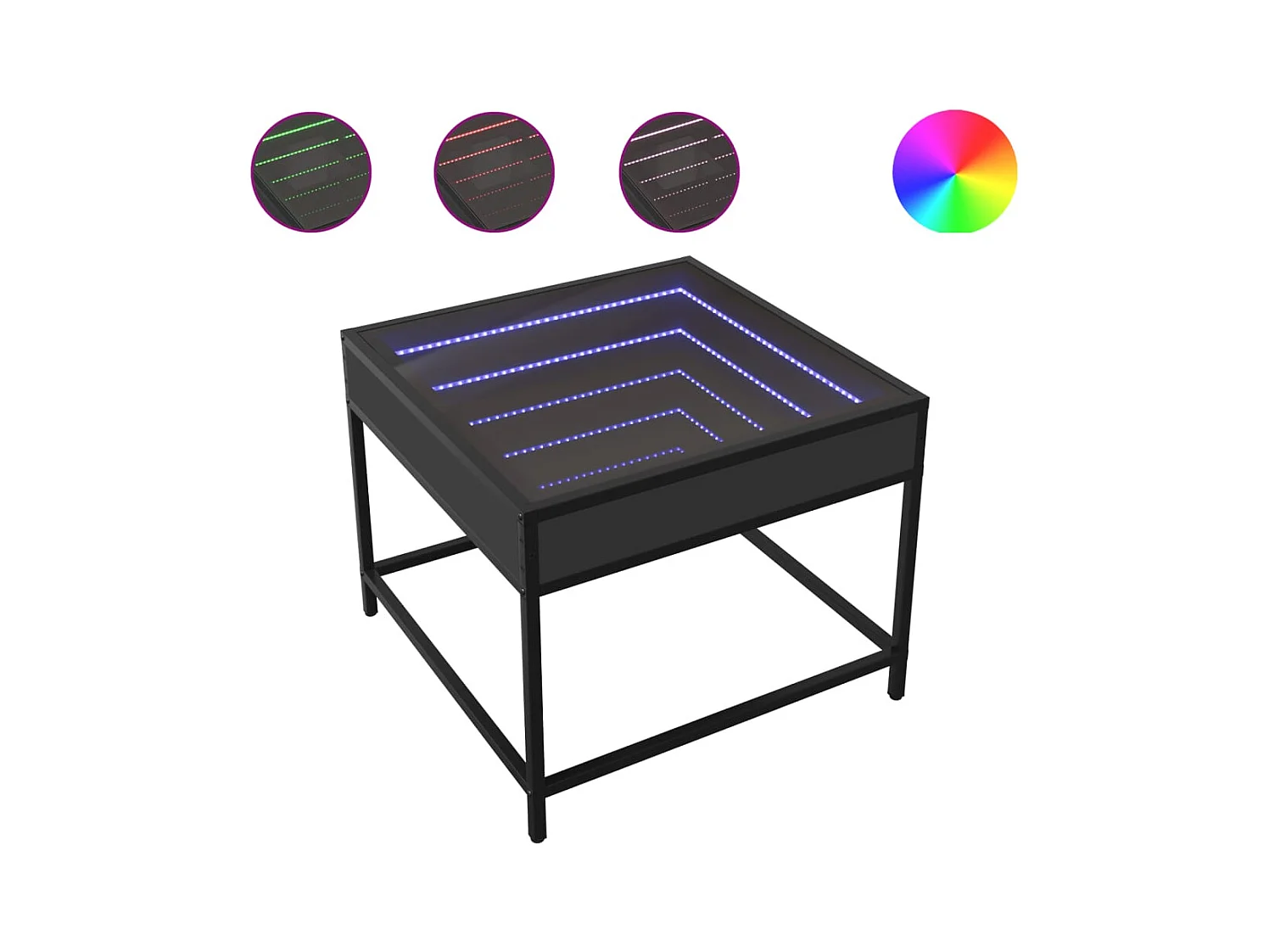 Table basse avec LED Infinity noir 50x50x41 cm