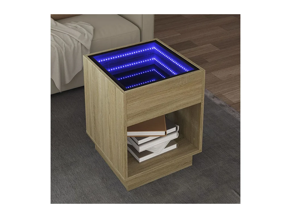 Tavolino con LED infinito rovere Sonoma 40x40x50 cm