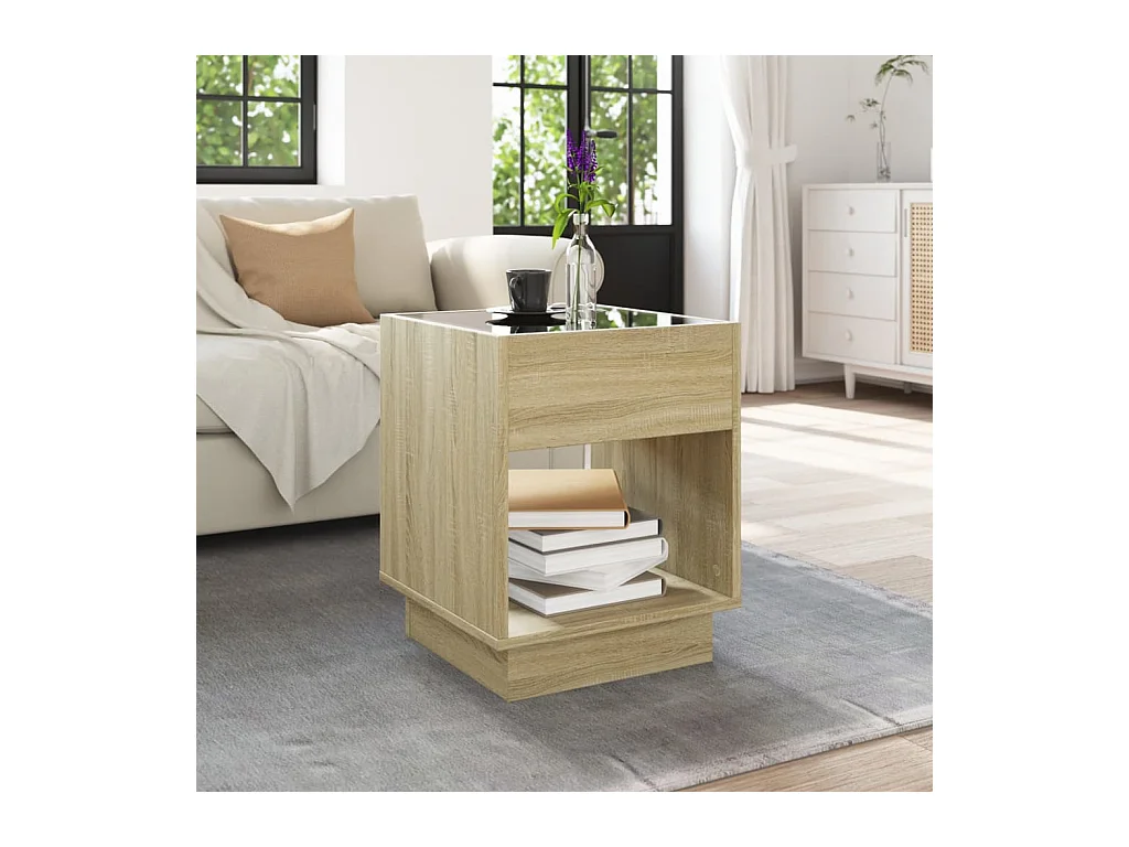 Tavolino con LED infinito rovere Sonoma 40x40x50 cm