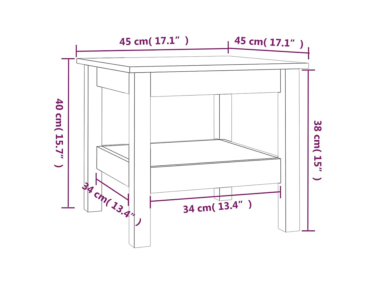 Table basse 45x45x40 cm Bois massif de pin