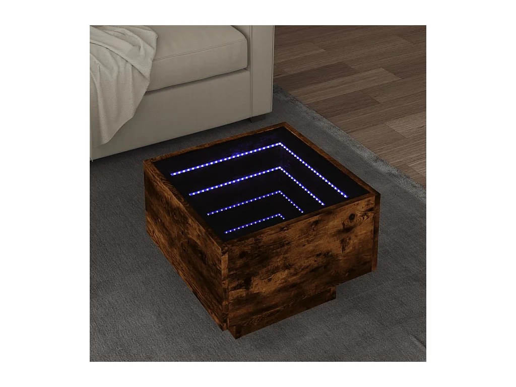 Table d'appoint et LED chêne fumé 40x40x30 cm bois d'ingénierie