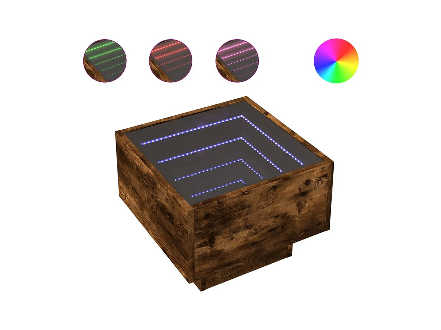 Table d'appoint et LED chêne fumé 40x40x30 cm bois d'ingénierie