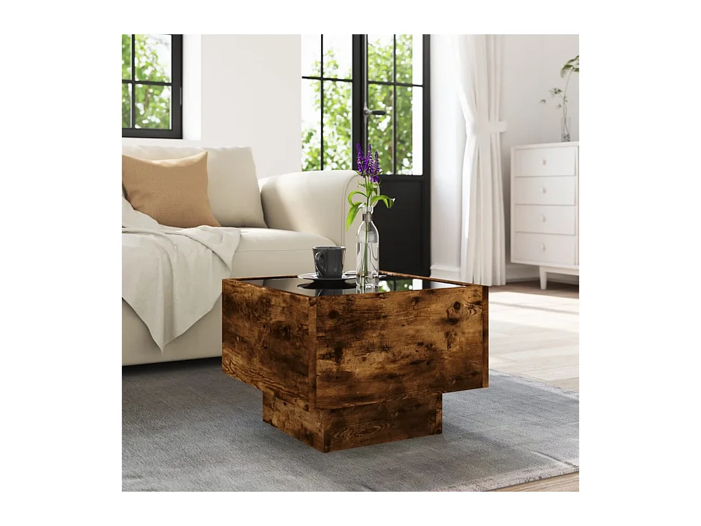Table d'appoint et LED chêne fumé 40x40x30 cm bois d'ingénierie