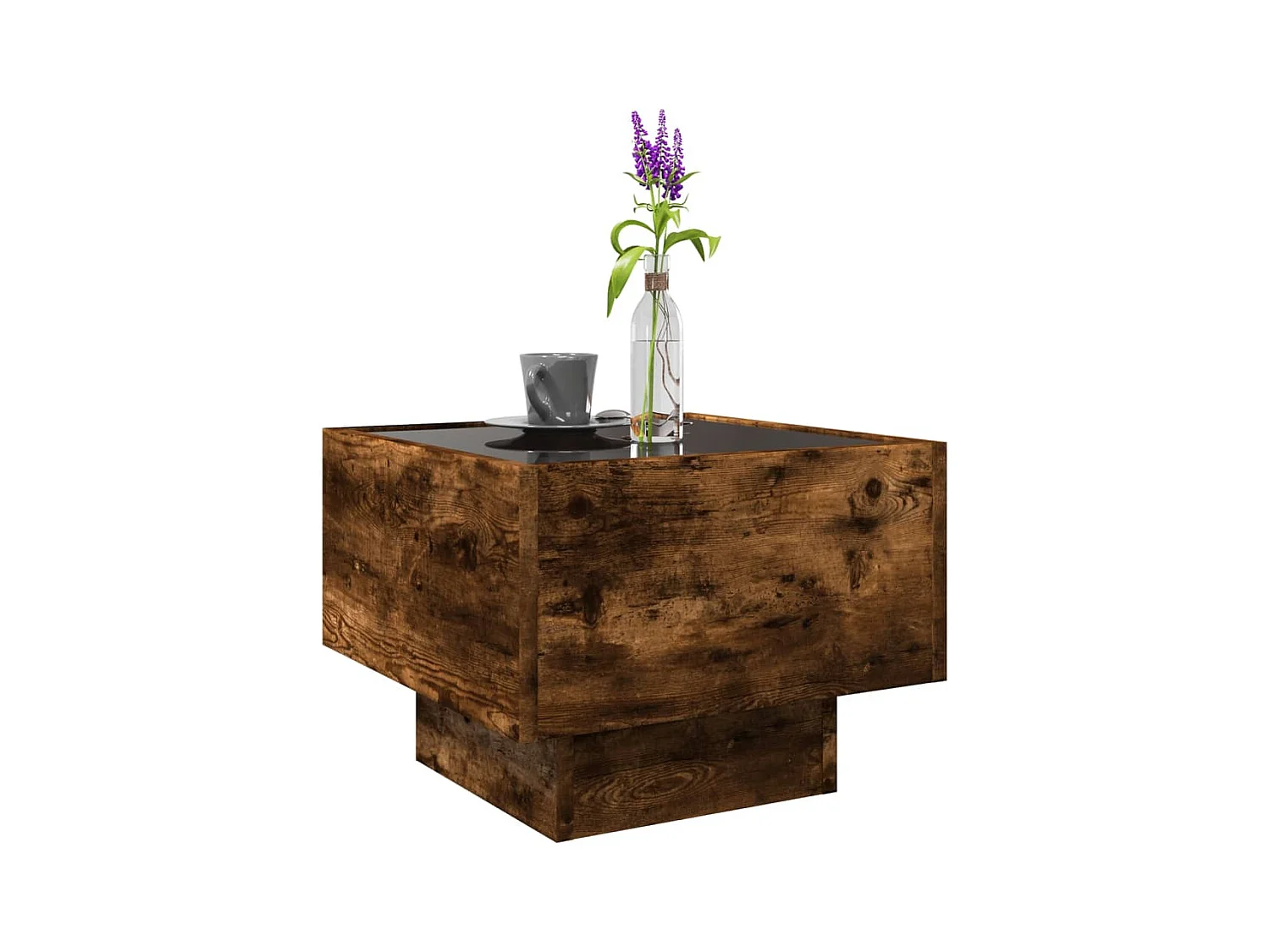 Table d'appoint et LED chêne fumé 40x40x30 cm bois d'ingénierie