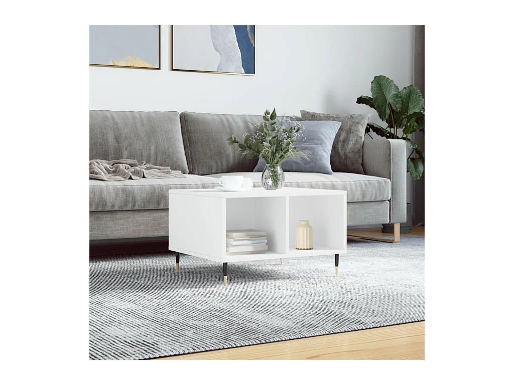 Table basse Blanc 60x50x36,5 cm Bois d'ingénierie