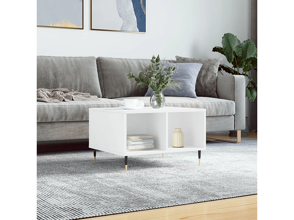 Table basse Blanc 60x50x36,5 cm Bois d'ingénierie