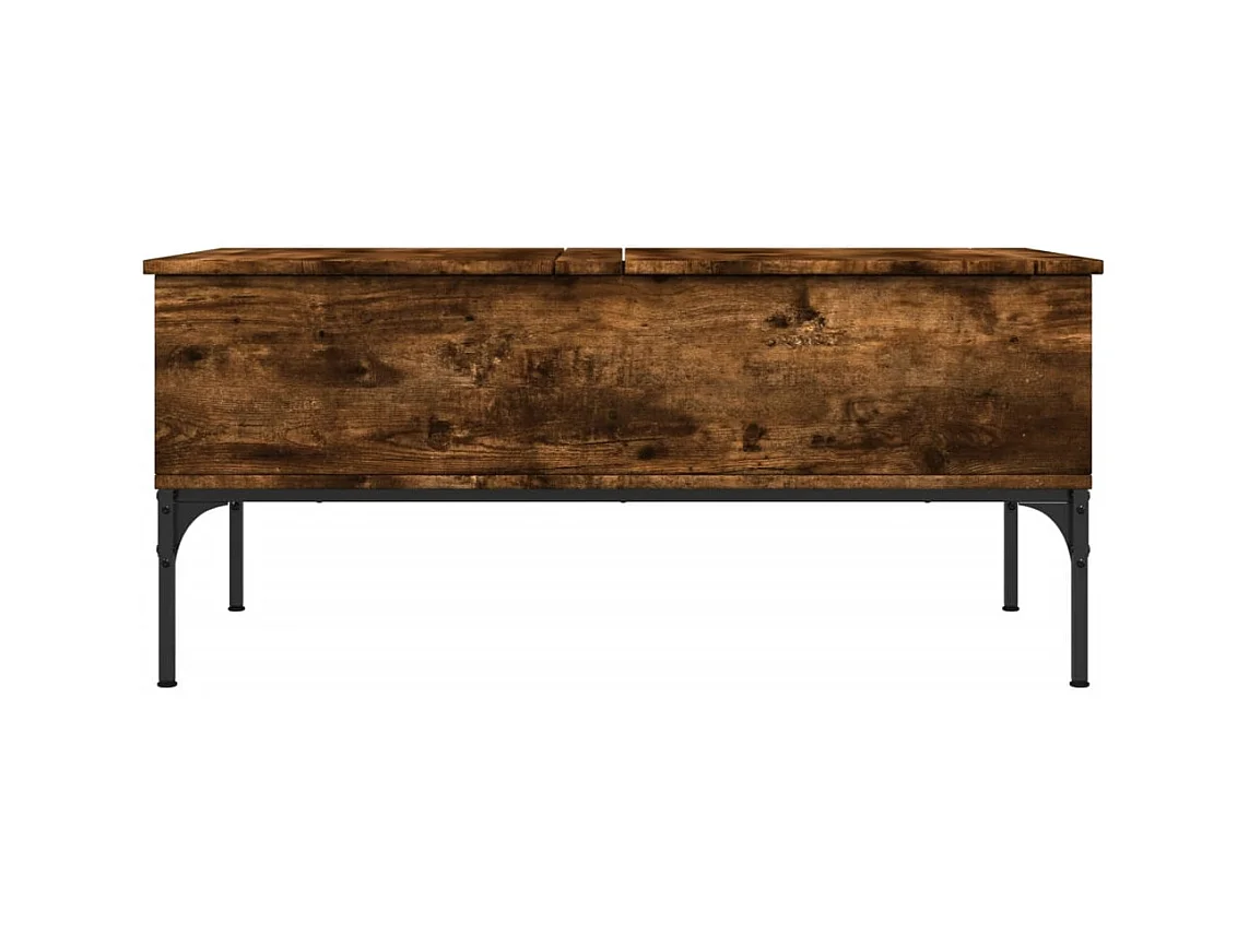 Gerookte eiken salontafel 100x50x45 cm bewerkt hout en metaal