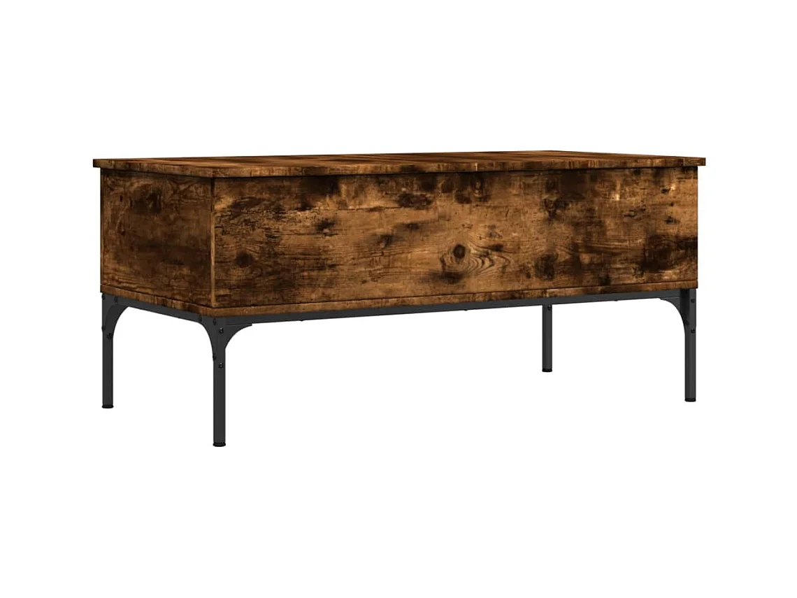 Gerookte eiken salontafel 100x50x45 cm bewerkt hout en metaal