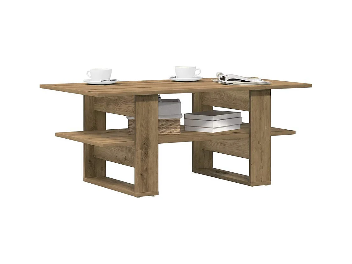 Table basse chêne artisanal 102x55x42 cm bois d'ingénierie