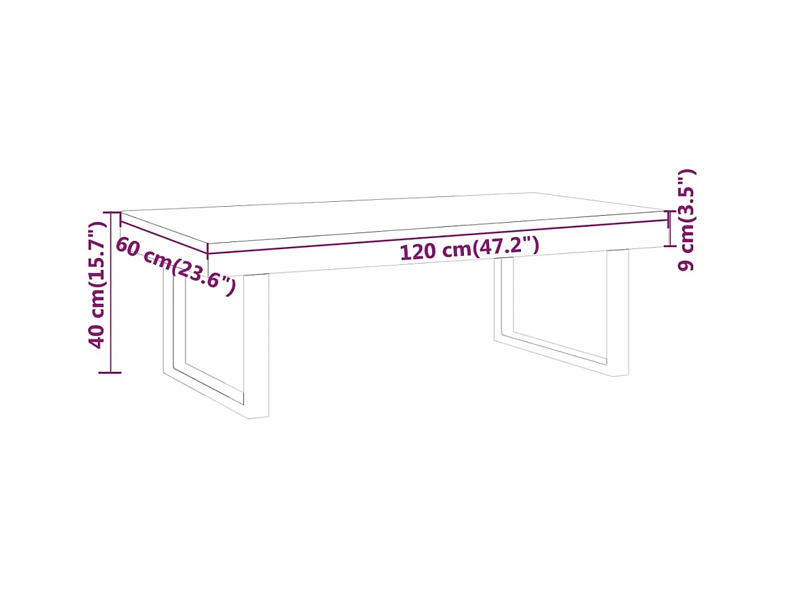 Tavolino grigio e nero 120x60x40 cm MDF e ferro